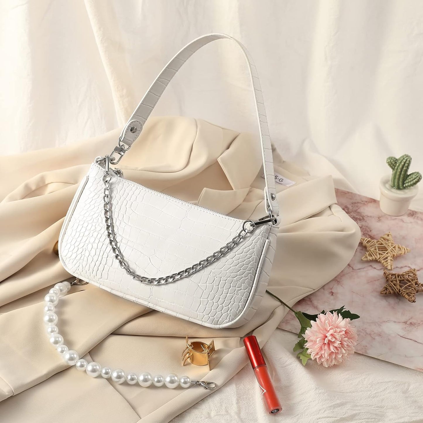 Sasha White Leather Handbag