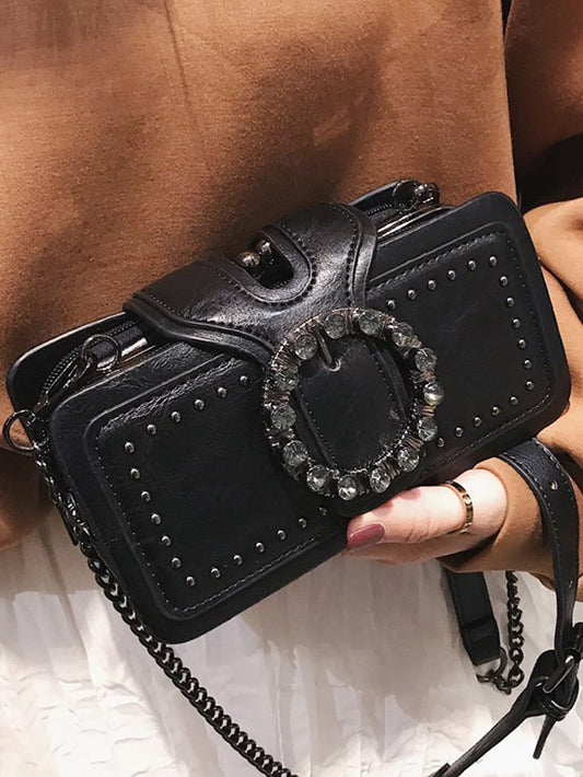 Rhinestone & Studded Decor Square Bag Gothic Style Chain Crossbody Bag, Vintage Studded Decor Square Purse, Fashion Shoulder Bag for Women, Rock Style Bag for Women, Y2K Bag, Gothic Punk Bag for Women, 2000S Fashion Style Bag for Women, Halloween Purse Perfect for Fancy Party Halloween Fashion & Gothic Fashion