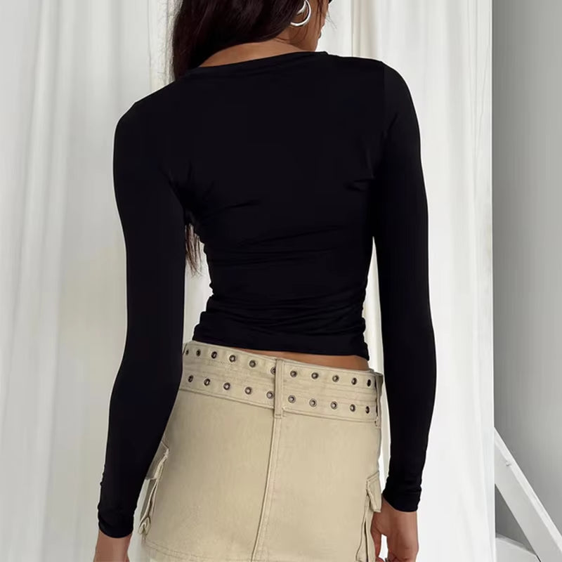 Sara Long Sleeve: Solid Slim Fit Y2K Streetwear Crop Top