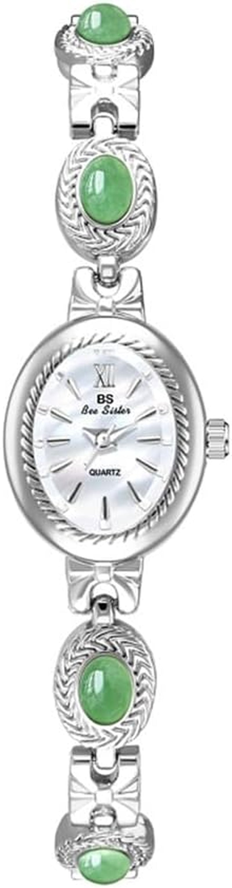 Gold Tone Watches for Women with Small Vintage Bracelet Elegant Jade Oval Dial Dress Watch Fashion Quartz Wrist Watch Waterproof Watch