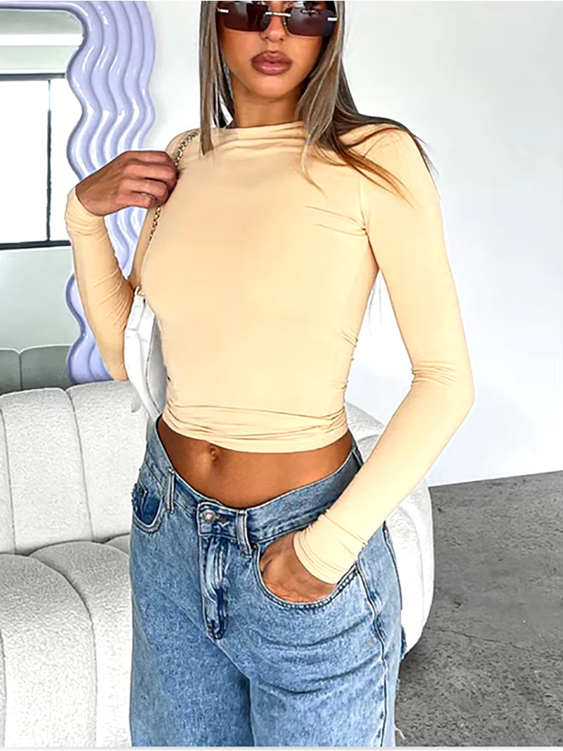 Sara Long Sleeve: Solid Slim Fit Y2K Streetwear Crop Top