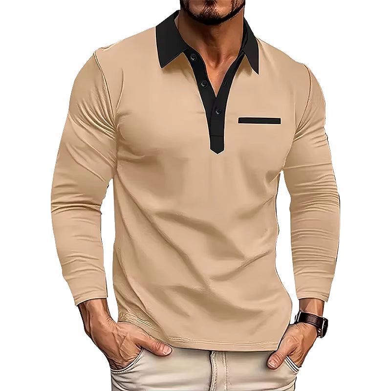 Spring and Autumn Men'S Long Sleeved Polo Shirt Business Casual Fashion Classic Lapel Neck Shirt European and American plus Size