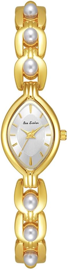 Gold Tone Watches for Women with Small Vintage Bracelet Elegant Jade Oval Dial Dress Watch Fashion Quartz Wrist Watch Waterproof Watch