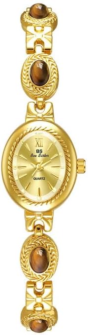 Gold Tone Watches for Women with Small Vintage Bracelet Elegant Jade Oval Dial Dress Watch Fashion Quartz Wrist Watch Waterproof Watch