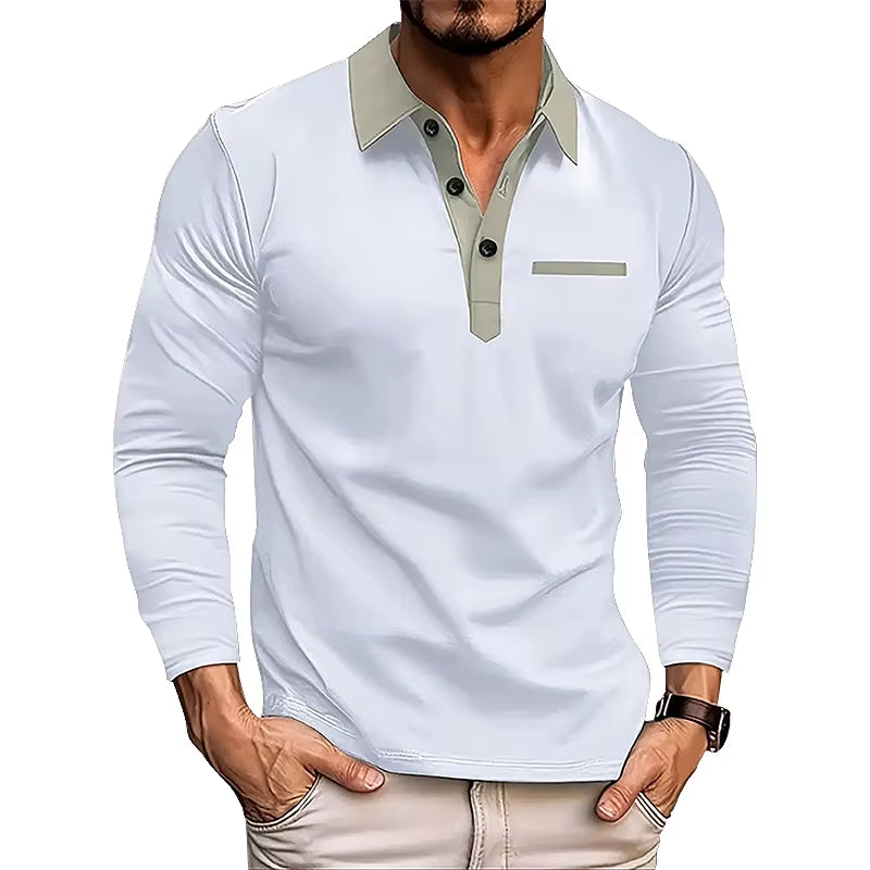 Spring and Autumn Men'S Long Sleeved Polo Shirt Business Casual Fashion Classic Lapel Neck Shirt European and American plus Size