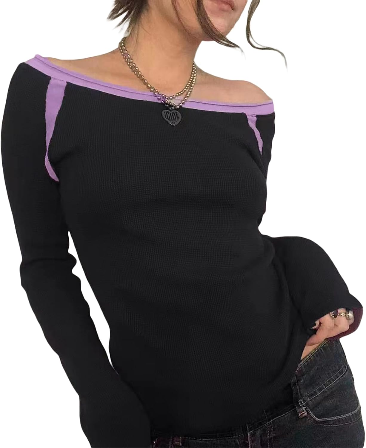 Women Vintage Aesthetic Top Long Sleeve Lace Trim Tight Shirts Y2K Graphic Print Fairy Grunge Top Streetwear