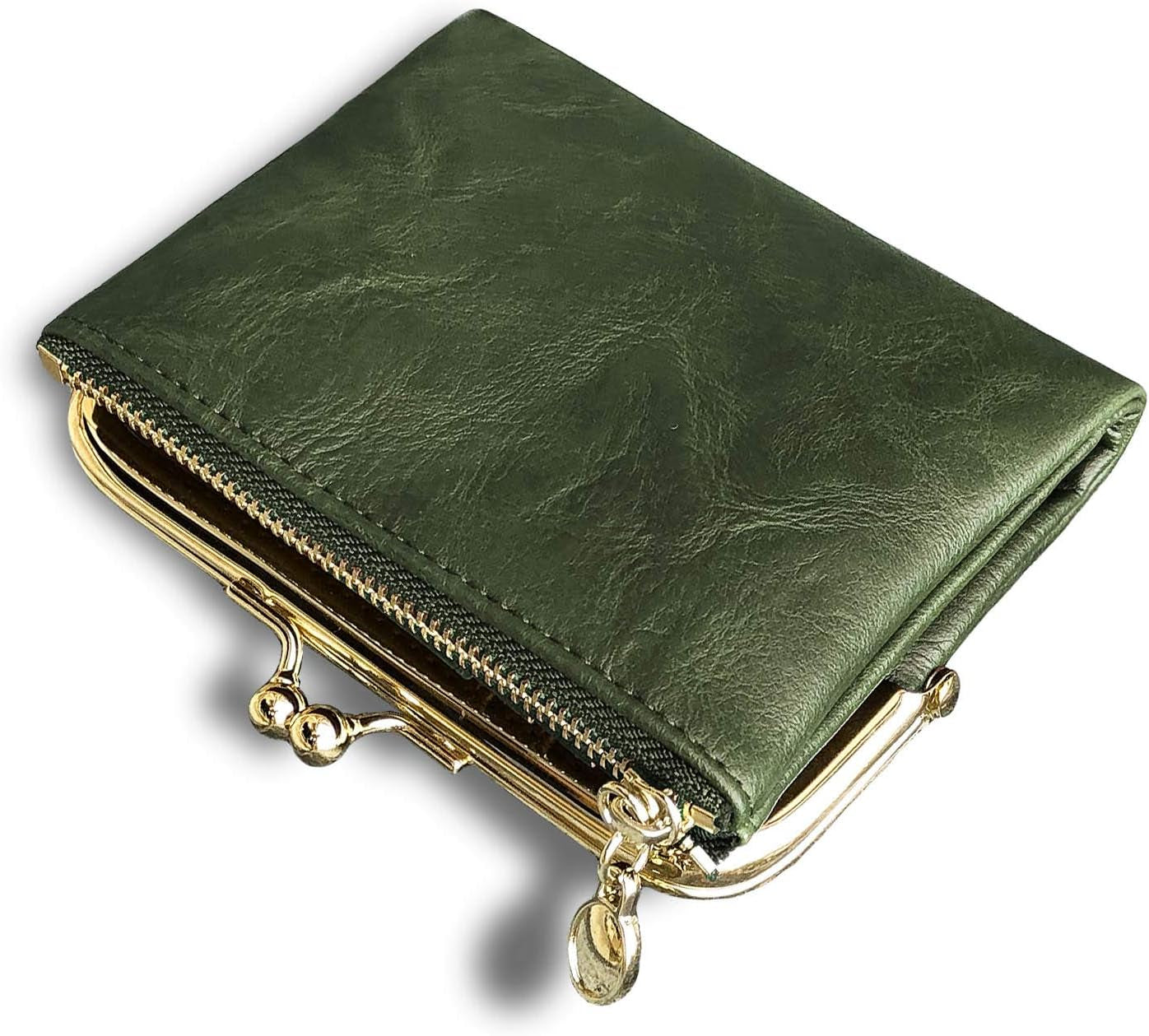 Womens Wallet Small Rfid Ladies Compact Bifold Leather Vintage Coin Purse with Zipper and Kiss Lock