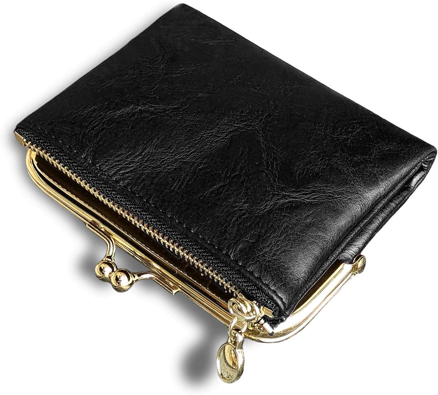 Womens Wallet Small Rfid Ladies Compact Bifold Leather Vintage Coin Purse with Zipper and Kiss Lock