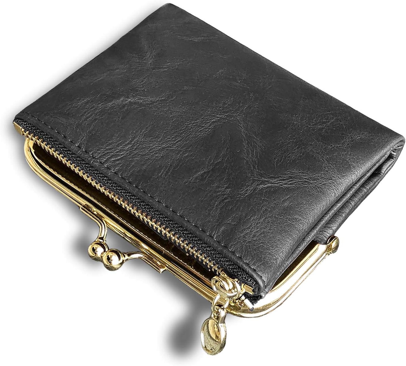 Womens Wallet Small Rfid Ladies Compact Bifold Leather Vintage Coin Purse with Zipper and Kiss Lock