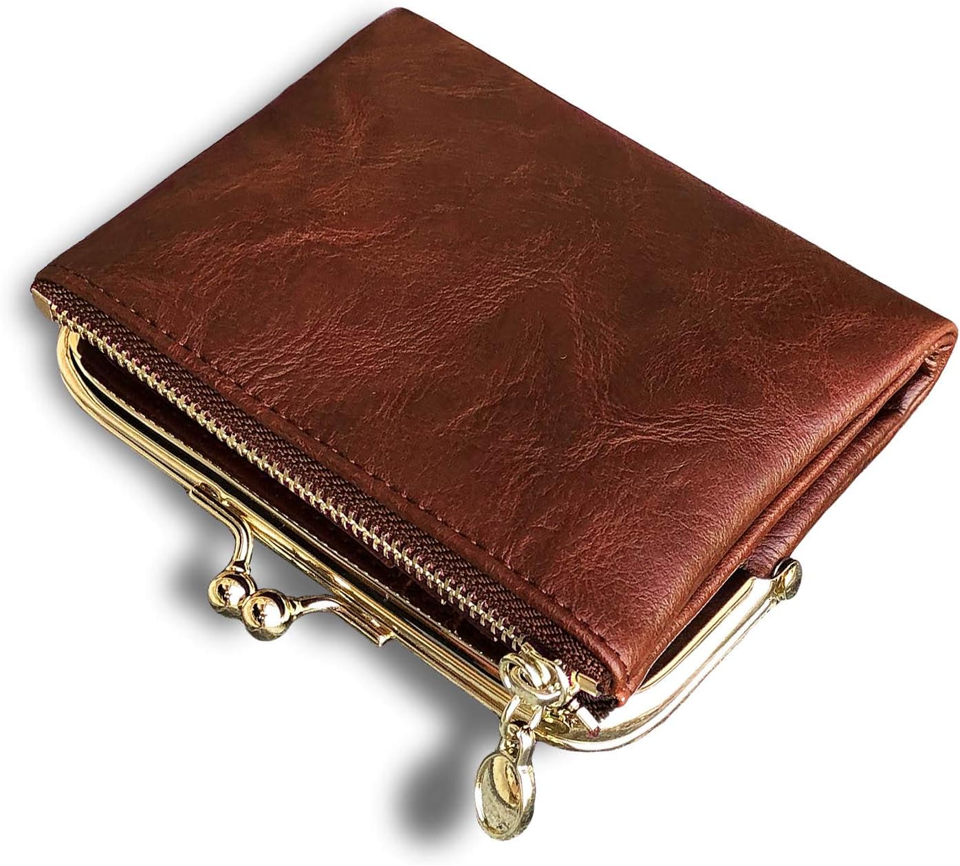 Womens Wallet Small Rfid Ladies Compact Bifold Leather Vintage Coin Purse with Zipper and Kiss Lock