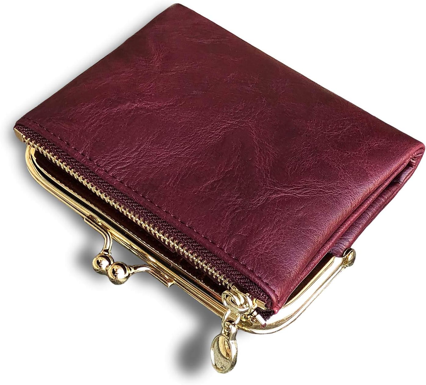 Womens Wallet Small Rfid Ladies Compact Bifold Leather Vintage Coin Purse with Zipper and Kiss Lock