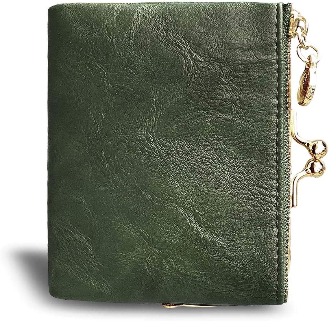 Womens Wallet Small Rfid Ladies Compact Bifold Leather Vintage Coin Purse with Zipper and Kiss Lock