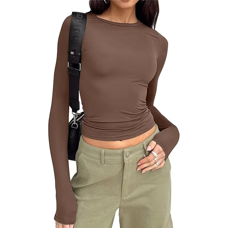Sara Long Sleeve: Solid Slim Fit Y2K Streetwear Crop Top
