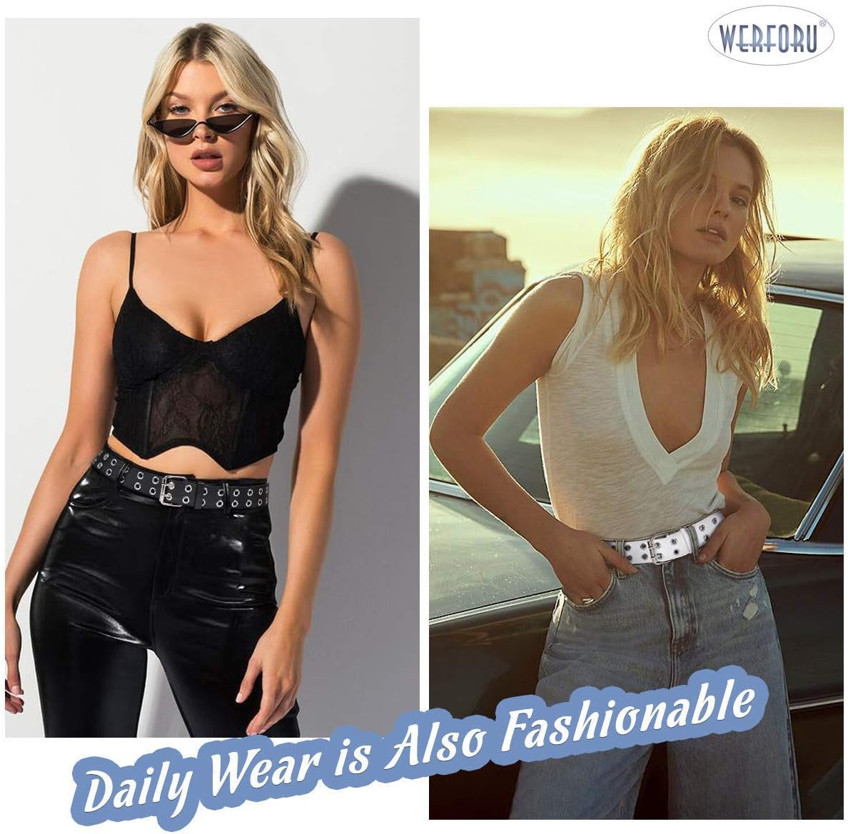 Becca Belt: Double Grommet Leather Belt 
