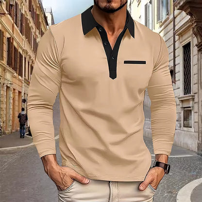Spring and Autumn Men'S Long Sleeved Polo Shirt Business Casual Fashion Classic Lapel Neck Shirt European and American plus Size