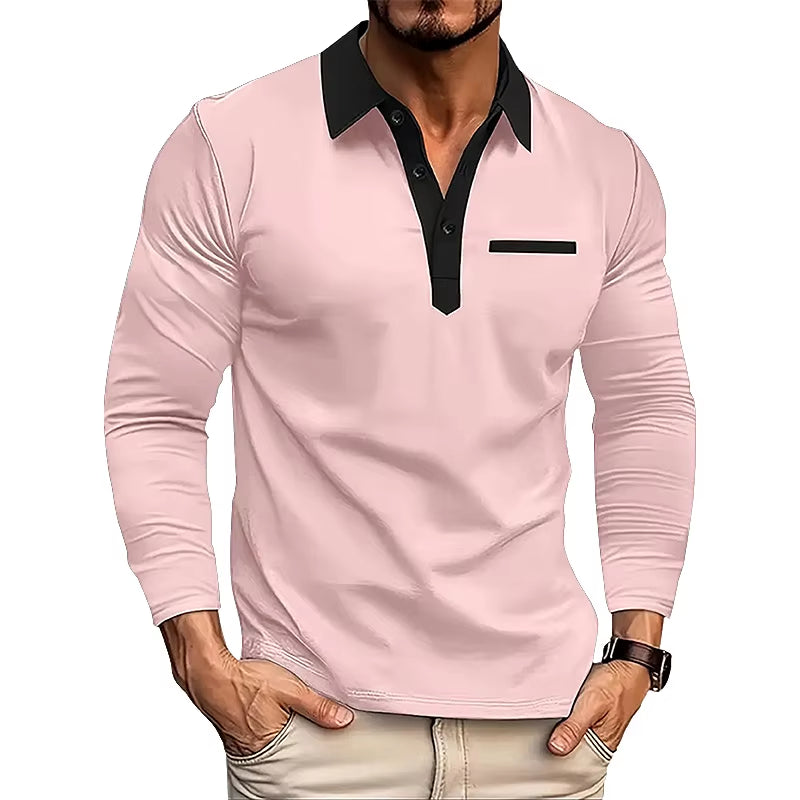 Spring and Autumn Men'S Long Sleeved Polo Shirt Business Casual Fashion Classic Lapel Neck Shirt European and American plus Size
