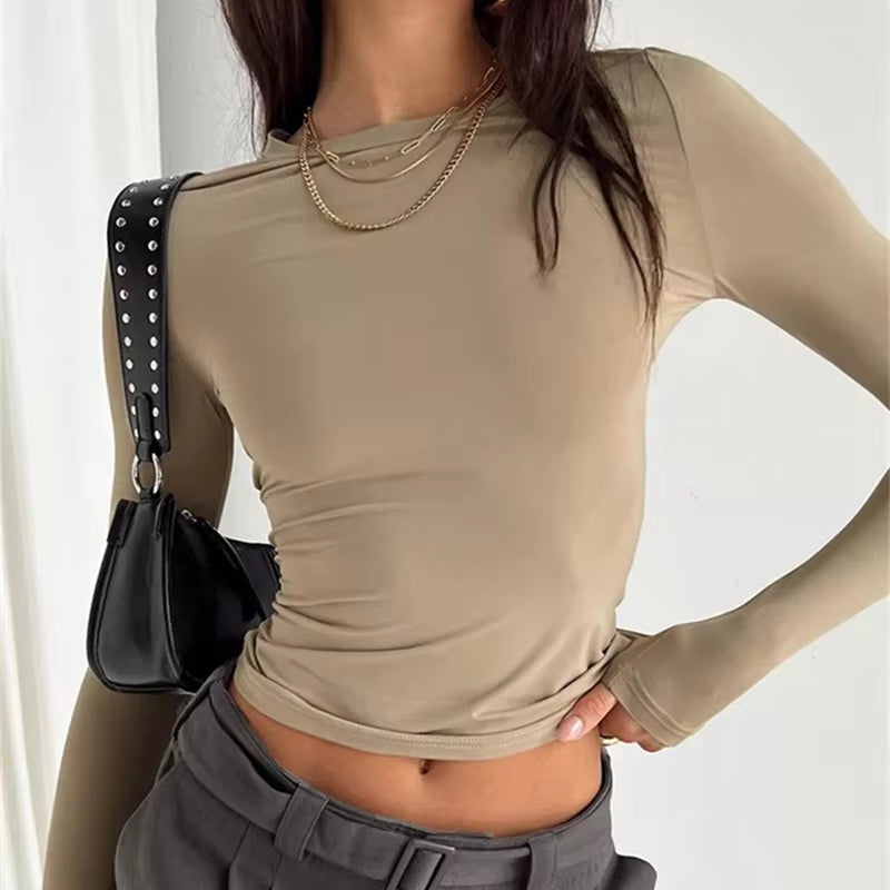 Sara Long Sleeve: Solid Slim Fit Y2K Streetwear Crop Top