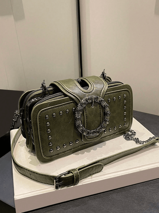 Becca Rhinestone Square Bag: Vintage Studded Shoulder Purse