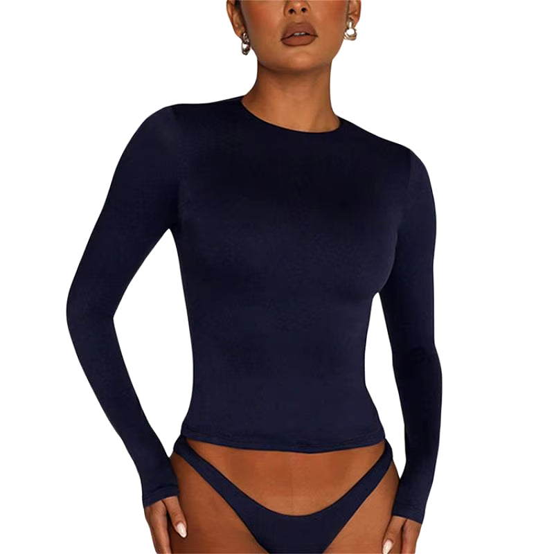 Sara Long Sleeve: Solid Slim Fit Y2K Streetwear Crop Top
