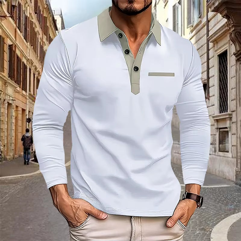 Spring and Autumn Men'S Long Sleeved Polo Shirt Business Casual Fashion Classic Lapel Neck Shirt European and American plus Size