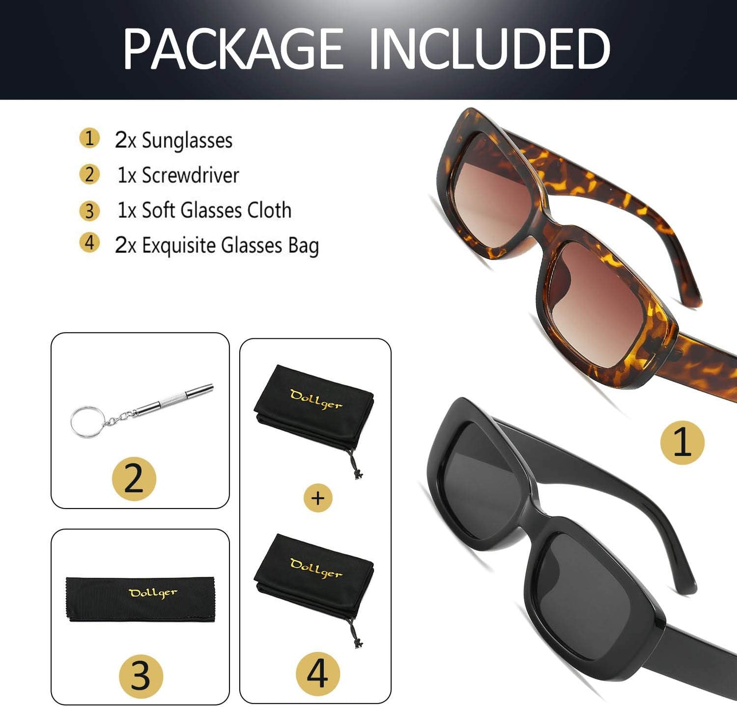 Sasha Rectangle Sunglasses for Women: UV 400 Protection