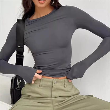 Sara Long Sleeve: Solid Slim Fit Y2K Streetwear Crop Top